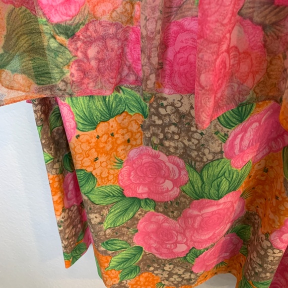 Vintage Henry Lee Floral Maxi Dress Medium? Pink Hostess Psychedelic 60's 70's - Picture 5 of 15